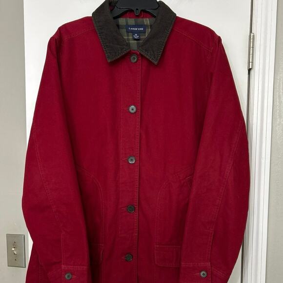 Lands’ End Red 1X Canvas Barn Coat – Chore Coat, Corduroy Collar, Flannel Lining - Picture 4 of 14